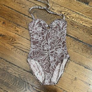 APT 9 brown and cream floral one-piece bathing suit. Size 8.